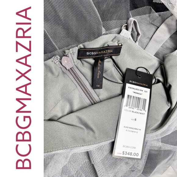 NWT BCBGMAXAZRIA MONICA TIERED 1-SHOULDER OMBRÉ MONOCHROME COCKTAIL DRESS SIZE 8 - Picture 7 of 13